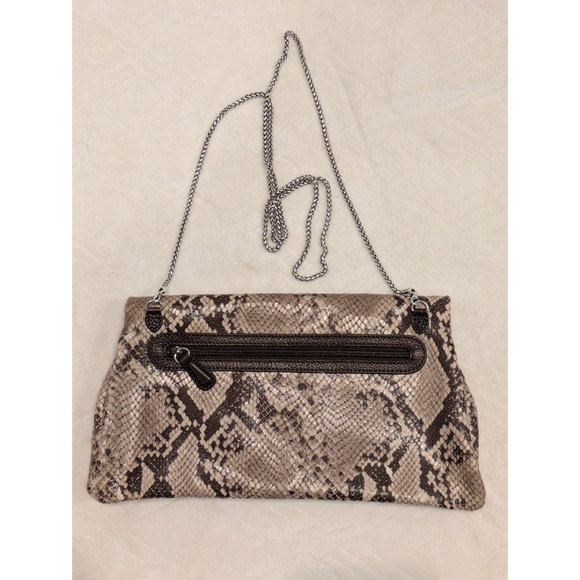 VTG Brighton Snakeskin Leather Fold-over Clutch Bag Purse Silver Chunky Clasp - Picture 4 of 12